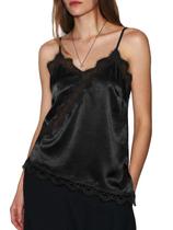 Camiseta regata feminina Cicy Bell, de verão, cetim, alça espaguete, preta