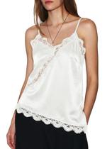 Camiseta regata feminina Cicy Bell, de verão, cetim, alça espaguete, renda