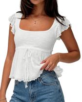 Camiseta regata feminina Cioatin fofa de renda Y2K Flowy Peplum White
