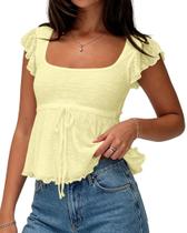 Camiseta regata feminina de algodão fofa Y2K Lace Flowy Peplum Babydoll