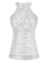 Camiseta regata feminina de lantejoulas GRACE KARIN, sem mangas, 2GG, prata Camiseta regata feminina de lantejoulas GRACE KARIN, sem mangas, 2GG, prata