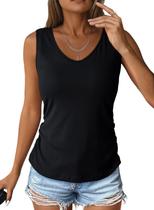Camiseta regata feminina Dokotoo, de verão, com decote em V, sem mangas, preta