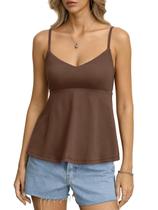 Camiseta regata feminina EasyGala de algodão Peplum Babydoll marrom L Camiseta regata feminina EasyGala de algodão Peplum Babydoll marrom L