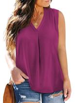 Camiseta regata feminina Eytino plus size de verão com decote em V, chiffon 4x roxa