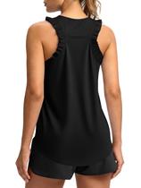 Camiseta regata feminina Fisoew, de verão, com babados, sem mangas, preta Camiseta regata feminina Fisoew, de verão, com babados, sem mangas, preta