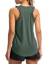 Camiseta regata feminina Fisoew, de verão, com babados, sem mangas, verde militar
