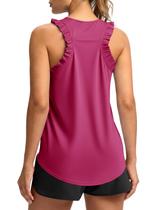 Camiseta regata feminina Fisoew, de verão, com babados, sem mangas, vermelha