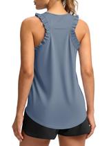 Camiseta regata feminina Fisoew, de verão, com babados, sem mangas Camiseta regata feminina Fisoew, de verão, com babados, sem mangas