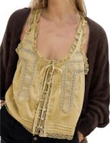 Camiseta regata feminina FUNTOUR com acabamento em renda Beach Vacation 2025 Y2K Camiseta regata feminina FUNTOUR com acabamento em renda Beach Vacation 2025 Y2K