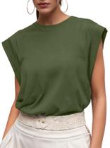 Camiseta regata feminina GRECERELLE, de verão, sem mangas, verde militar Camiseta regata feminina GRECERELLE, de verão, sem mangas, verde militar