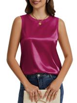 Camiseta regata feminina KateModa, seda, cetim, gola redonda, vermelha, GG