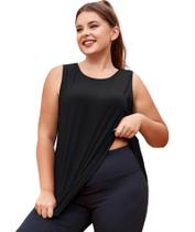 Camiseta regata feminina LALAGEN Plus Size, sem mangas, preta, 3GG