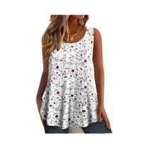 Camiseta Regata Feminina plus Size Com Estampa Floral, Casual De Verão, Sem Mangas, Gola Redonda, Camiseta Regata Feminina plus Size Com Estampa Floral, Casual De Verão, Sem Mangas, Gola Redonda,