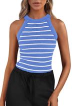 Camiseta regata feminina PRETTYGARDEN com gola alta listrada azul XXL