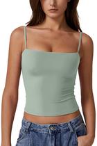 Camiseta regata feminina QINSEN com alça espaguete ajustável verde Camiseta regata feminina QINSEN com alça espaguete ajustável verde