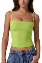 Camiseta regata feminina QINSEN com forro duplo Basic Wild Lime XL