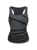 Camiseta regata feminina SOLY HUX, punk cravejada, franzida e gola redonda Camiseta regata feminina SOLY HUX, punk cravejada, franzida e gola redonda