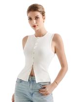 Camiseta regata feminina SUUKSESS, canelada, sexy, com botões Y2K, branca Camiseta regata feminina SUUKSESS, canelada, sexy, com botões Y2K, branca