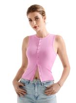 Camiseta regata feminina SUUKSESS, canelada, sexy, Y2K, botão, rosa, XL