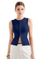 Camiseta regata feminina SUUKSESS, canelada, sexy, Y2K, com botões, azul marinho