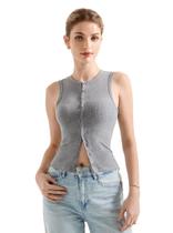 Camiseta regata feminina SUUKSESS, canelada, sexy, Y2K, com botões, cinza