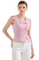 Camiseta regata feminina SUUKSESS sem mangas com botões ajustada rosa XS