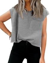 Camiseta regata feminina Tankaneo, manga curta com bolsos Camiseta regata feminina Tankaneo, manga curta com bolsos