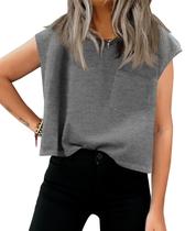 Camiseta regata feminina Tankaneo, manga curta com bolsos