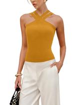 Camiseta regata feminina Yeokou com gola alta e alça cruzada Camiseta regata feminina Yeokou com gola alta e alça cruzada