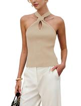Camiseta regata feminina Yeokou Halter Cross Over Knit Summer Khaki Camiseta regata feminina Yeokou Halter Cross Over Knit Summer Khaki