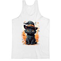 Camiseta Regata Halloween Cute Gato Preto Bruxo Camiseta Regata Halloween Cute Gato Preto Bruxo