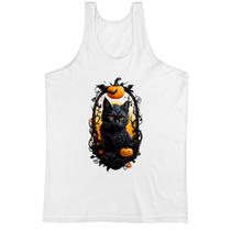 Camiseta Regata Halloween Gato Preto Espelho Macabro