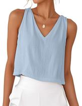 Camiseta regata IDEALSANXUN 2025 com decote em V sem mangas, linho, azul claro XS