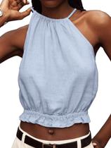 Camiseta regata IDEALSANXUN Blue Halter Top 2026 para mulheres - XS Camiseta regata IDEALSANXUN Blue Halter Top 2026 para mulheres - XS