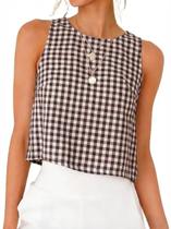 Camiseta regata IDEALSANXUN Gingham xadrez sem mangas para mulheres