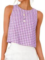 Camiseta regata IDEALSANXUN roxa de guingão sem mangas para mulheres Camiseta regata IDEALSANXUN roxa de guingão sem mangas para mulheres