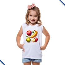 Camiseta Regata Infantil Meino Menina Frutinhas Frutas Maça Banana Pera Alimentação