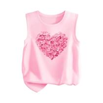 Camiseta Regata Infantil Rosa Com Estampa Floral De Coração Para Meninas - Blusa Sem Mangas Moderna - Lolocee