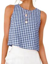 Camiseta regata Kinghua Gingham 2026 Spring Summer Crop de algodão feminina