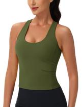 Camiseta regata MAGCOMSEN Workout Racerback com sutiã acolchoado verde militar