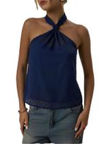Camiseta regata MakeMechic Tie Back Halter Sheer Swiss Dots Blue Camiseta regata MakeMechic Tie Back Halter Sheer Swiss Dots Blue