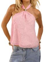 Camiseta regata MakeMechic Tie Open Back Halter Metal rosa para mulheres