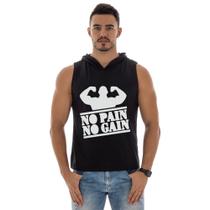 Camiseta Regata Masculina Academia Com Capuz Leve E Confortavel No Pain No Gain