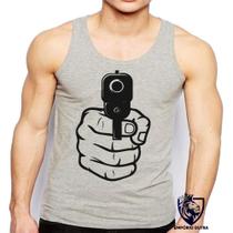 Camiseta Regata Masculina Arma Em Punho Pistola Revolver