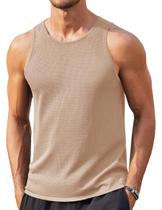 Camiseta regata masculina casual de verão sem mangas, praia, cáqui