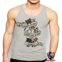 Camiseta Regata Masculina Cat Pet World Gato Gatinho Felino Camiseta Regata Masculina Cat Pet World Gato Gatinho Felino