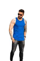 Camiseta Regata Masculina Cavada Bordada Longline Malha Academia Musculação Slim Fit Carnaval Verão - Volar Unlimited