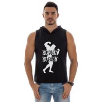 Camiseta Regata Masculina Com Capuz Machão Academia Leve E Confortavel No Pain No Gain