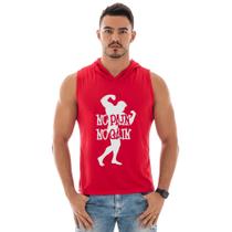 Camiseta Regata Masculina Com Capuz Treino Academia Estampado No Pain No Gain Camiseta Regata Masculina Com Capuz Treino Academia Estampado No Pain No Gain
