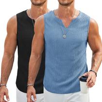 Camiseta regata masculina COOFANDY com decote em V preta tricotada